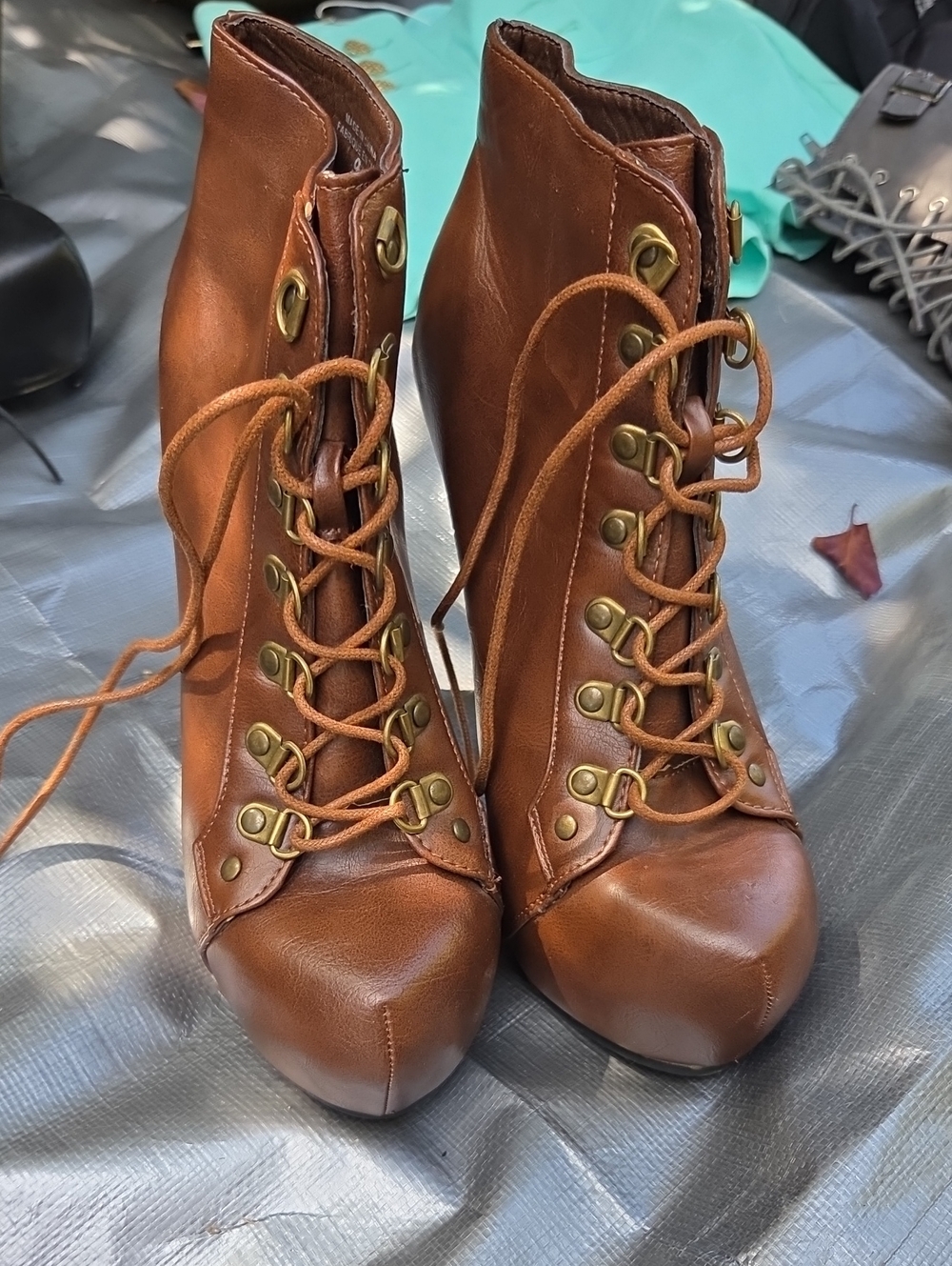 Ardene Brown Lace-Up Ankle Boots with Brass Eyelets